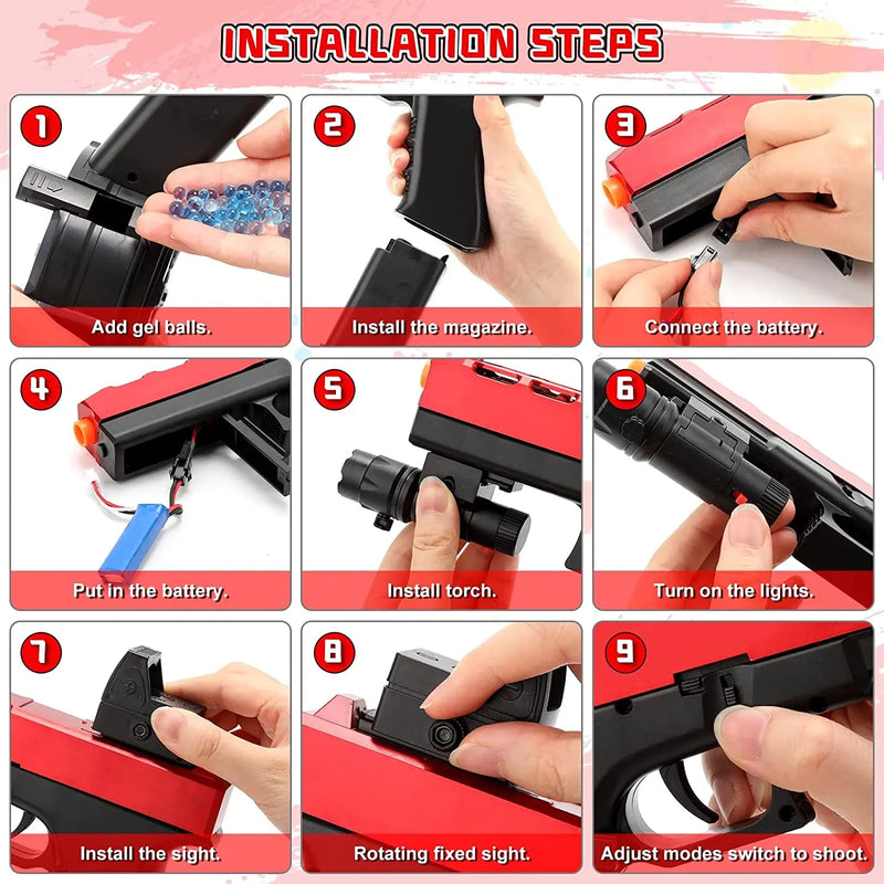 Electric Glock Splat Gun Gel Gun Toys Blaster Automatic Water Beads Pistol Splatter Ball Gun Gifts for Boys Girls Adults Kids