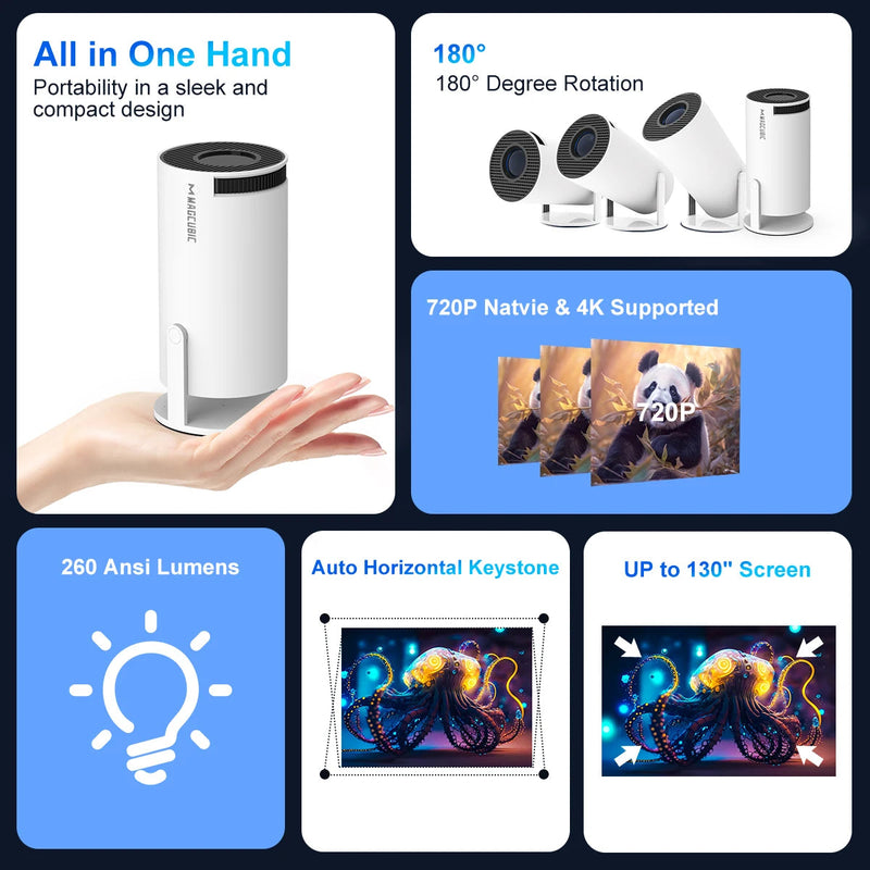 Magcubic Projector HY300 Pro 4K Android 11 Dual Wifi6 260ANSI Allwinner H713 BT5.0 1080P 1280*720P Home Cinema Outdoor Projector*